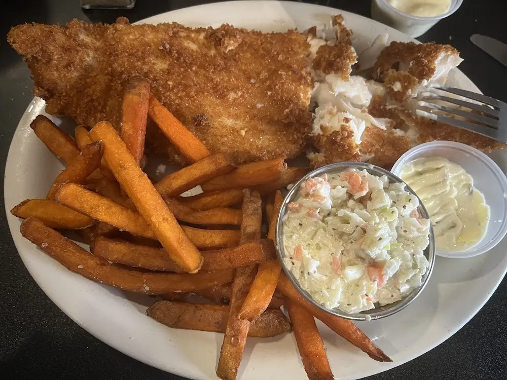 Fried Haddock Sweet Potato Fries & Slaw