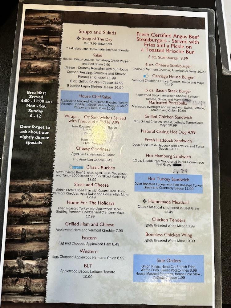 Carriage House Cafe & Grill Menu image 1
